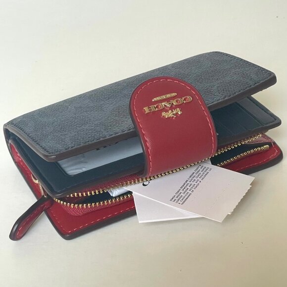 Coach Medium Corner Zip Wallet CW786 Denim Red Signature Canvas ID Compact - Picture 4 of 8